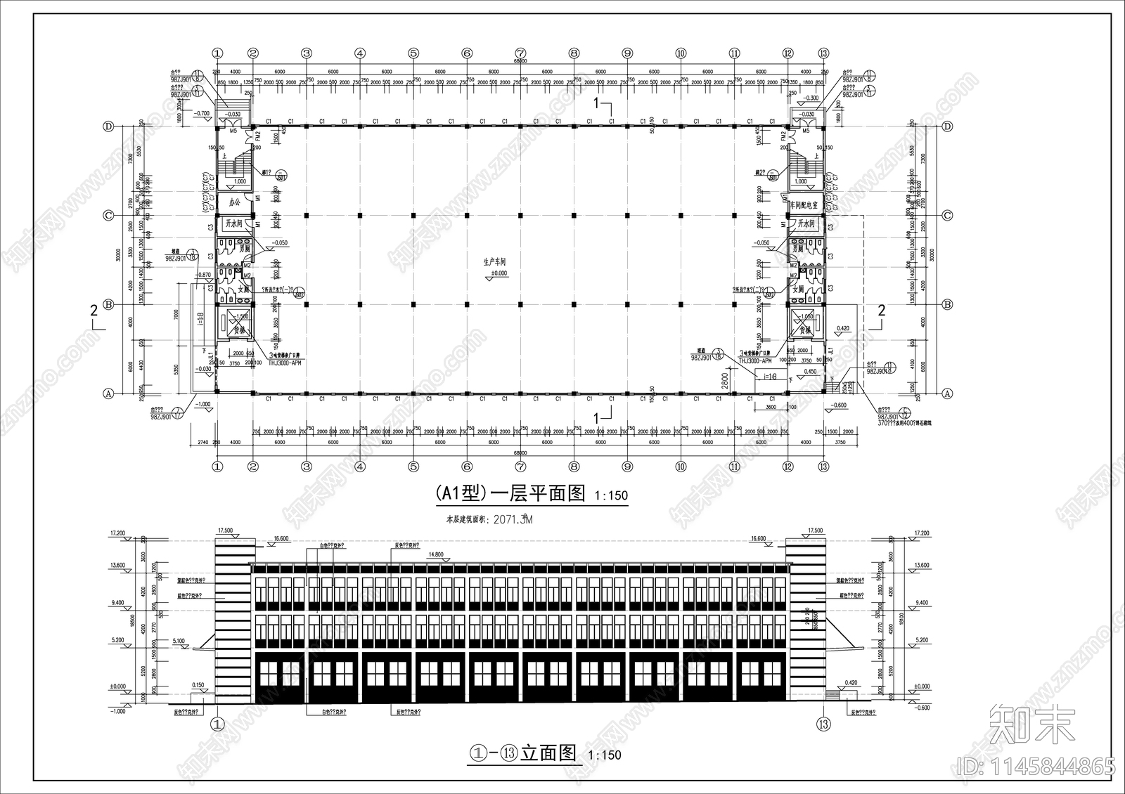 厂房建筑cad施工图下载【ID:1145844865】