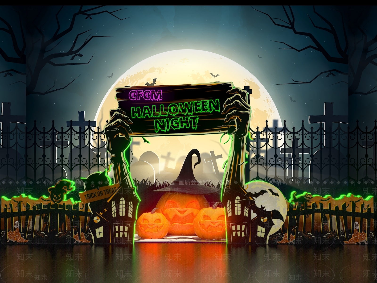 现代万圣节门头美陈3D模型下载【ID:1145845203】