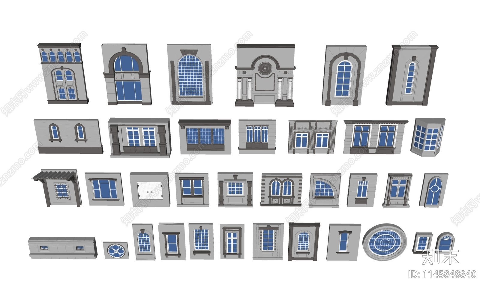 欧式窗户组合SU模型下载【ID:1145848840】
