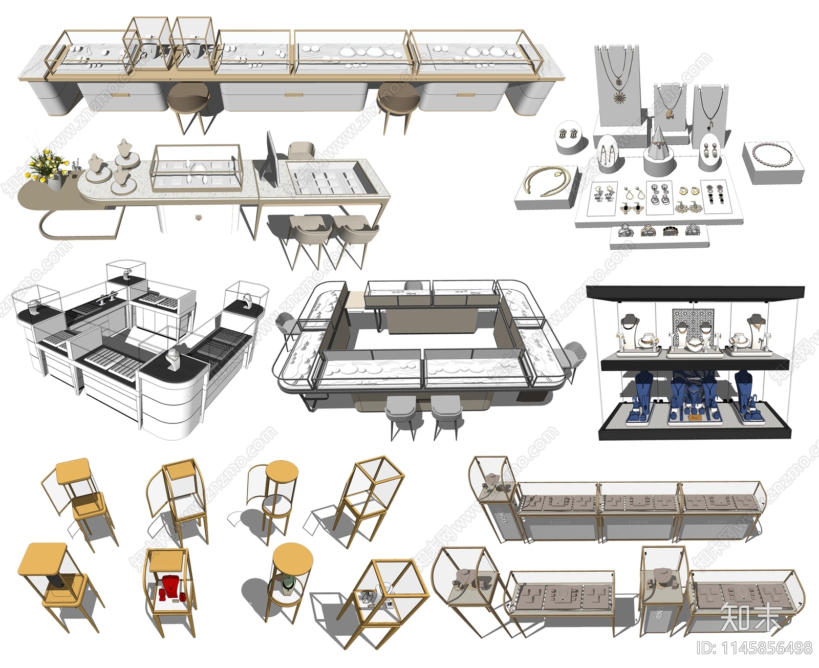 现代珠宝首饰展柜SU模型下载【ID:1145856498】