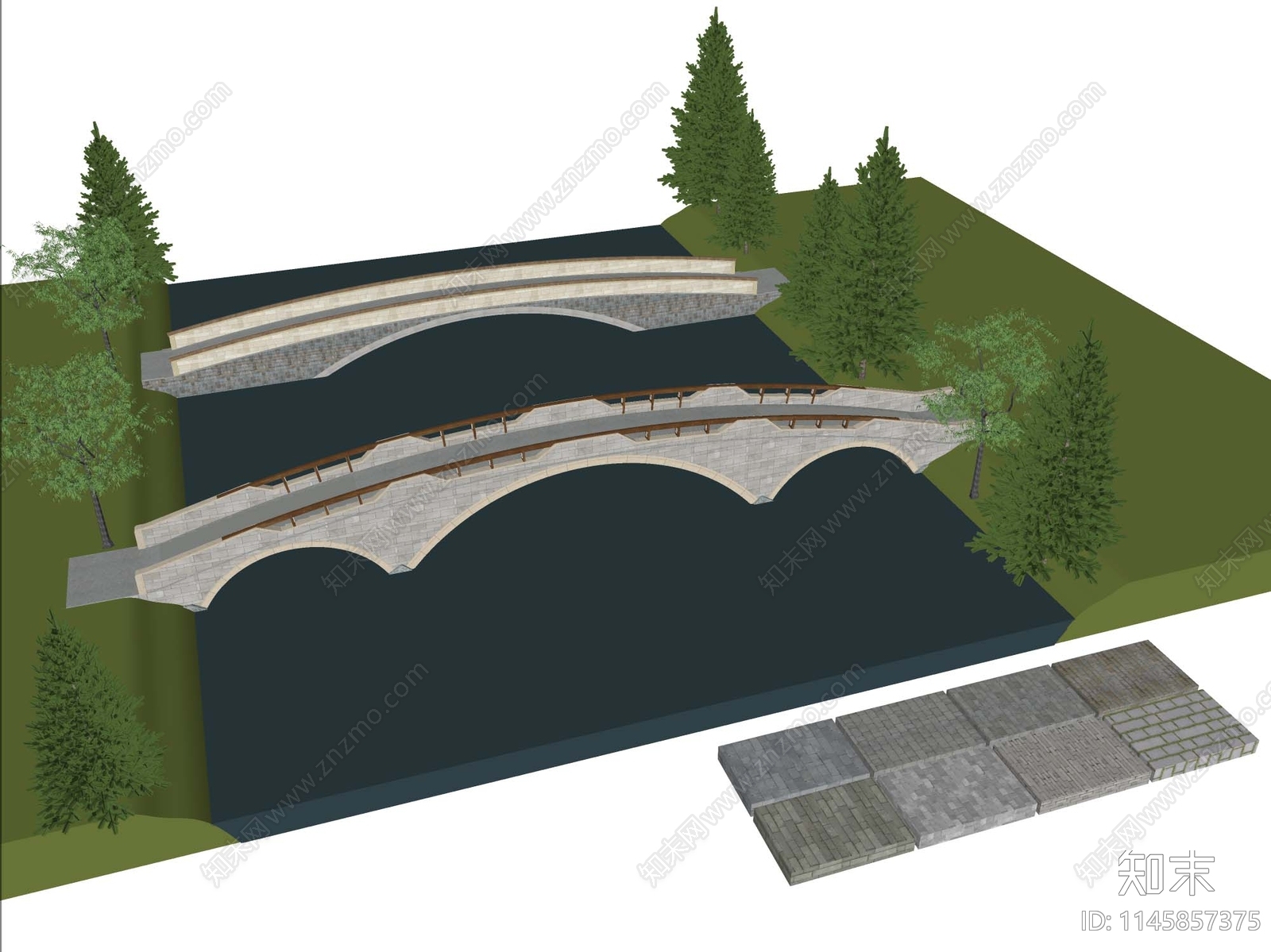 新中式拱桥SU模型下载【ID:1145857375】