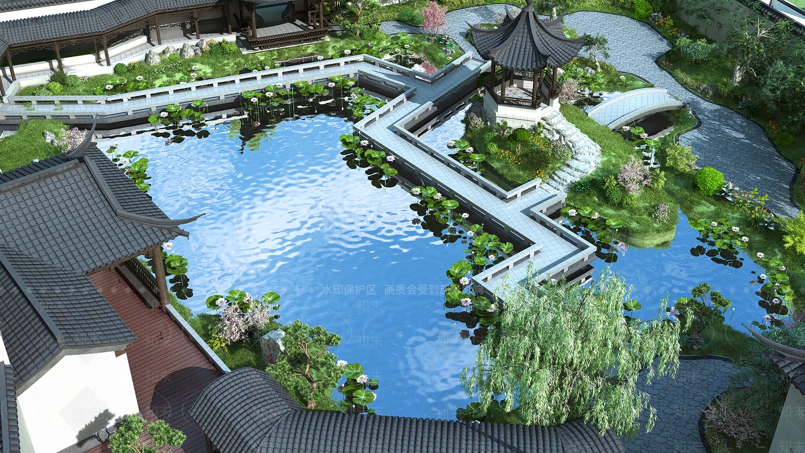 中式古建3D模型渲染效果图