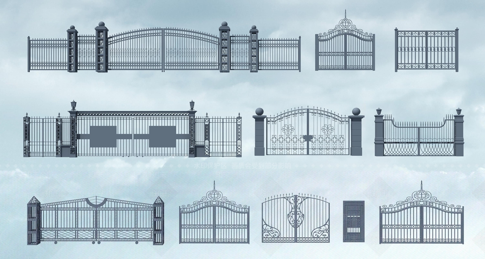 简欧铁艺大门3D模型下载【ID:1145874108】