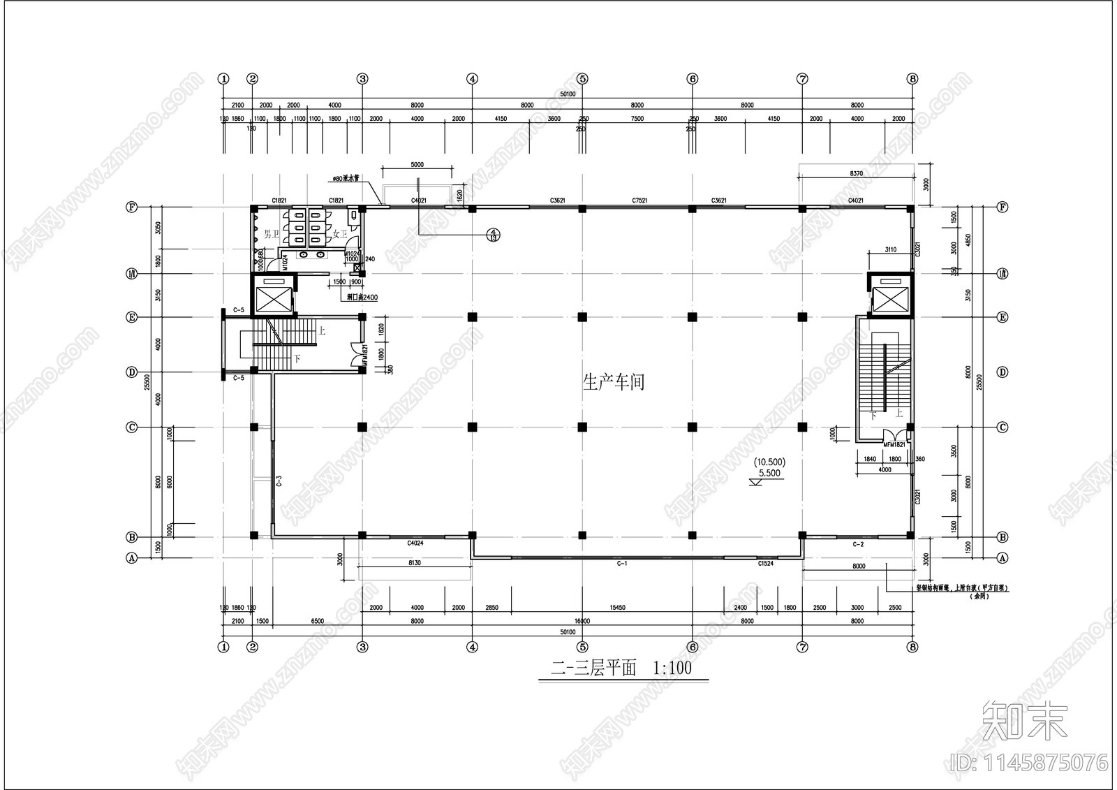 现代框架结构产品仓库建筑cad施工图下载【ID:1145875076】