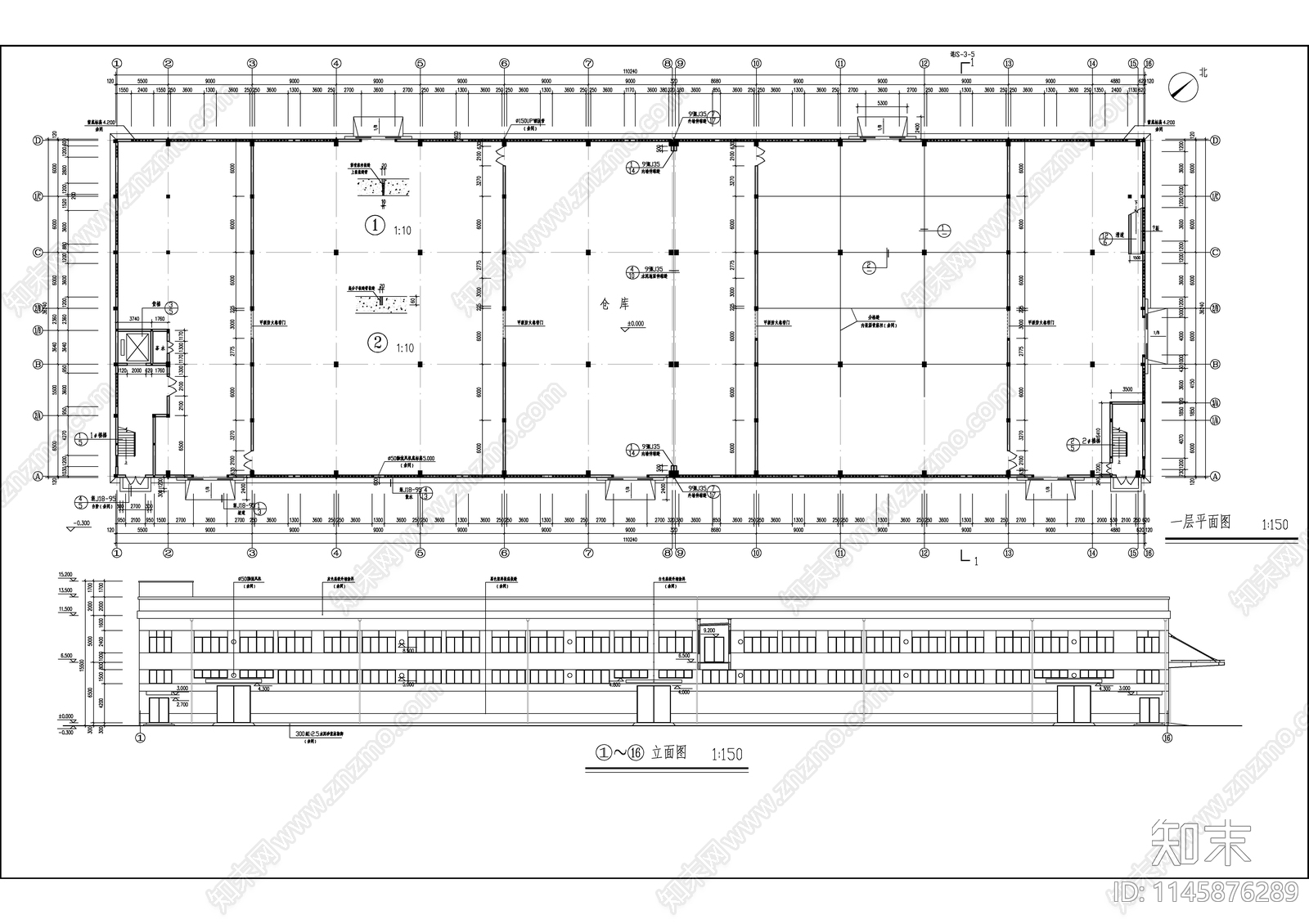 仓库装配车间建筑cad施工图下载【ID:1145876289】