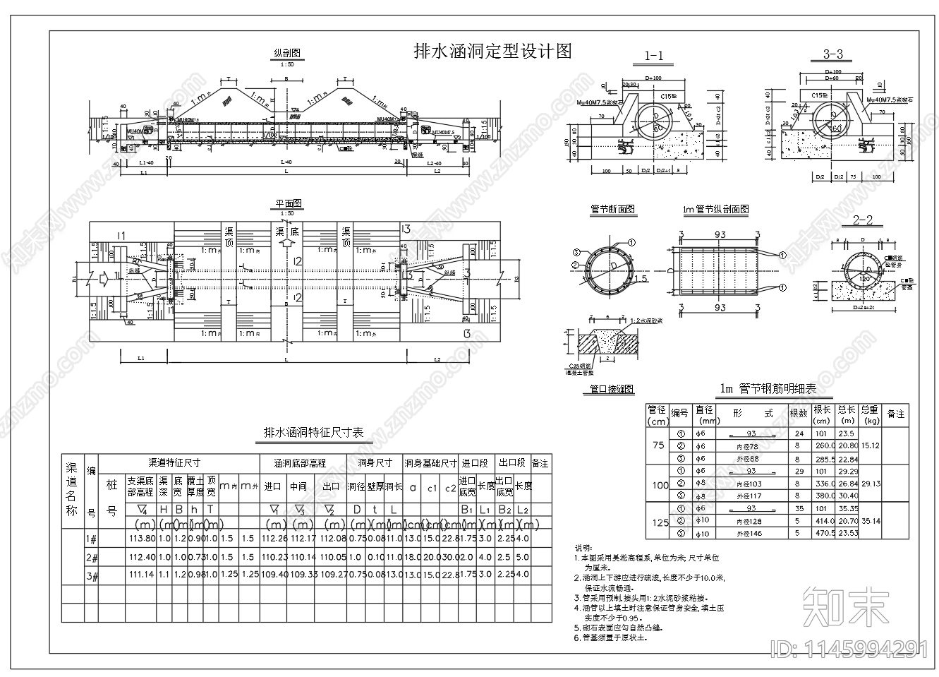 排水涵洞节点cad施工图下载【ID:1145994291】