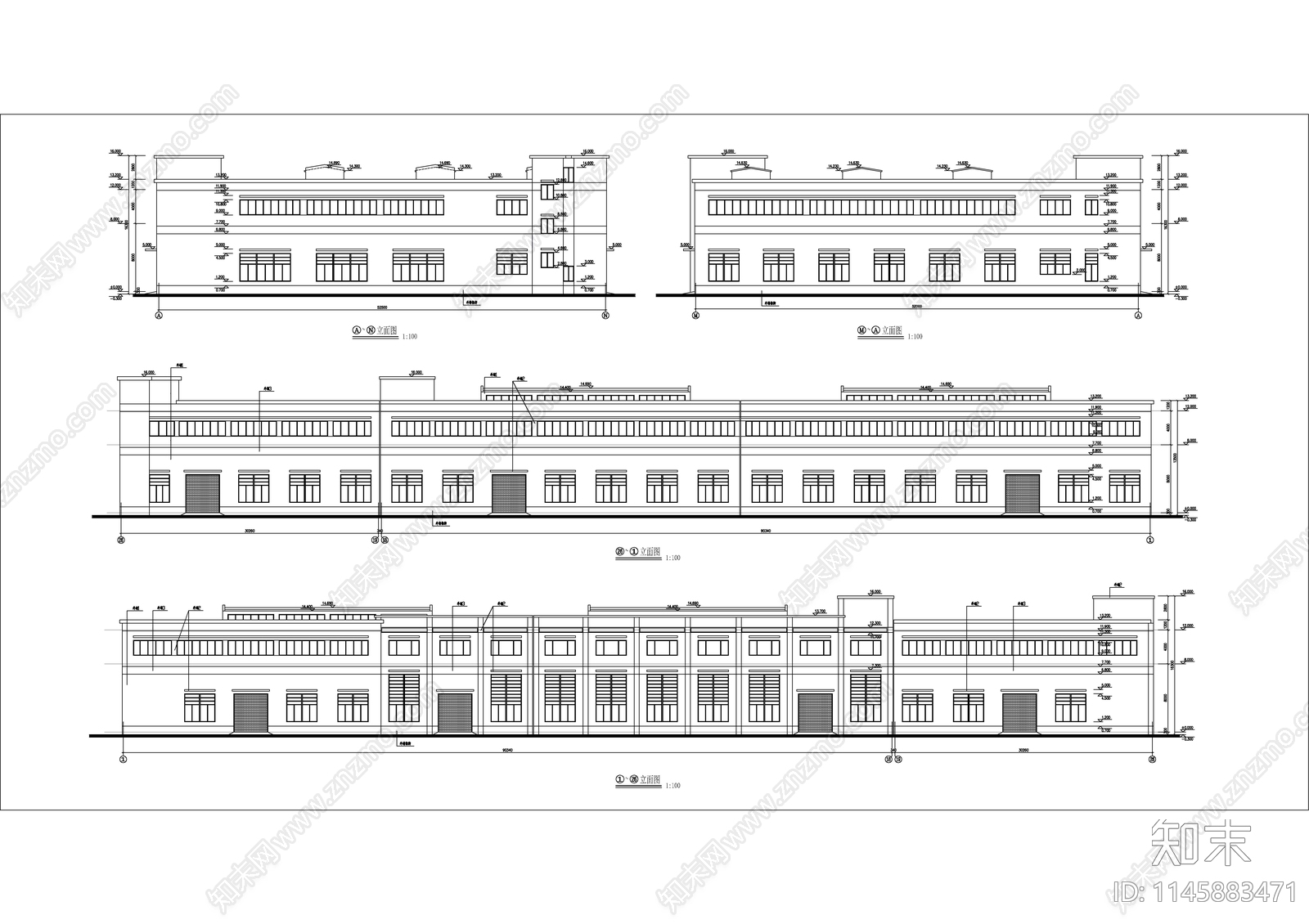 钢构大生产车间厂房建筑cad施工图下载【ID:1145883471】