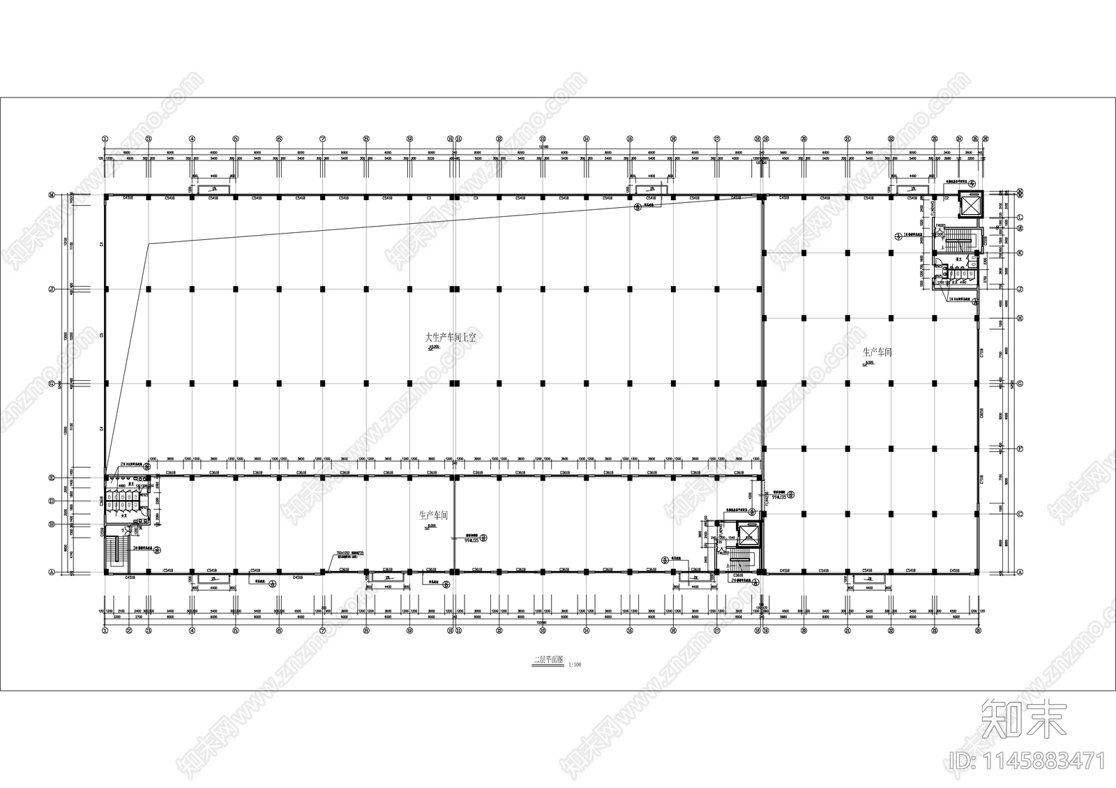 钢构大生产车间厂房建筑cad施工图下载【ID:1145883471】