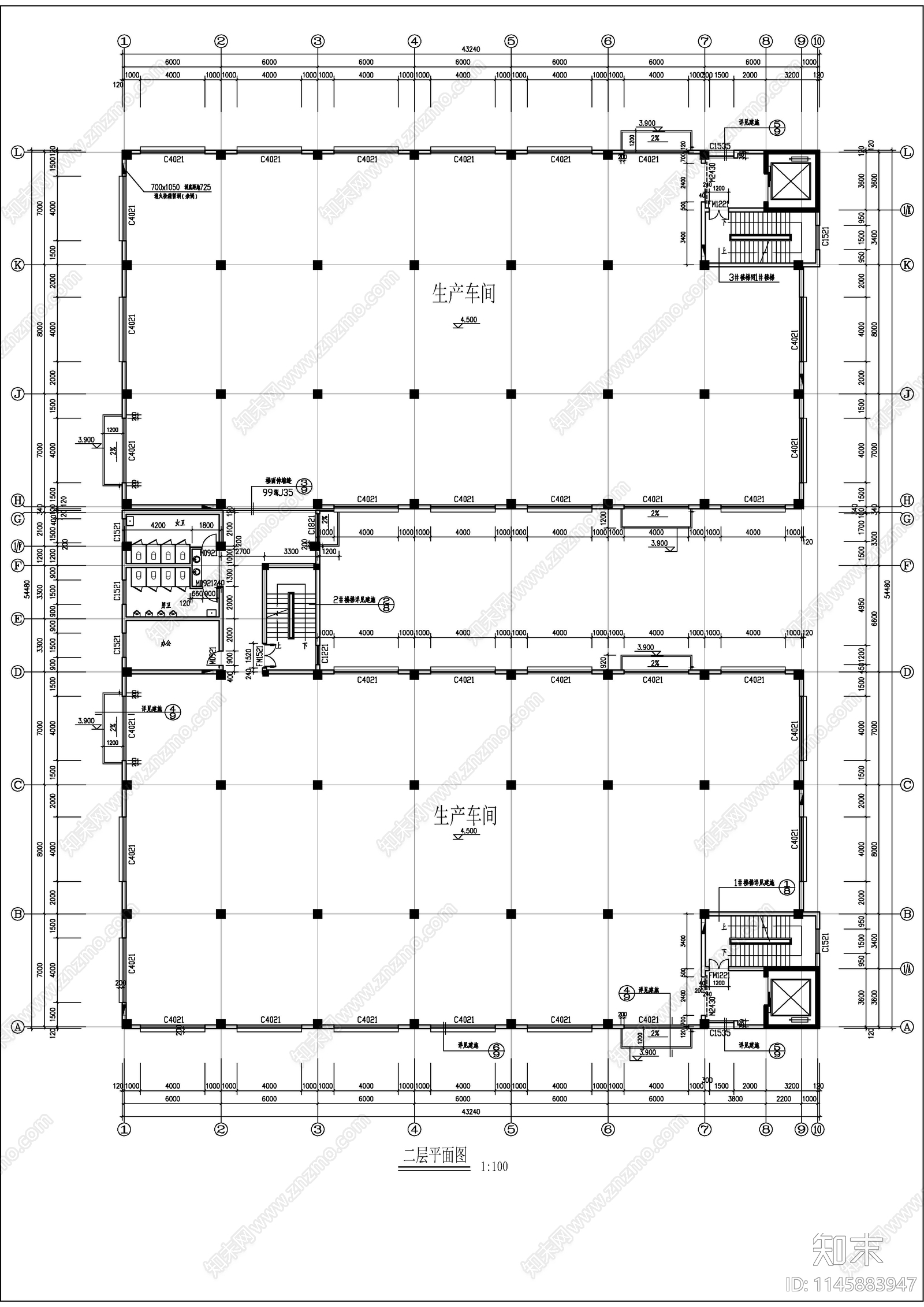 框架结构生产车间建筑cad施工图下载【ID:1145883947】