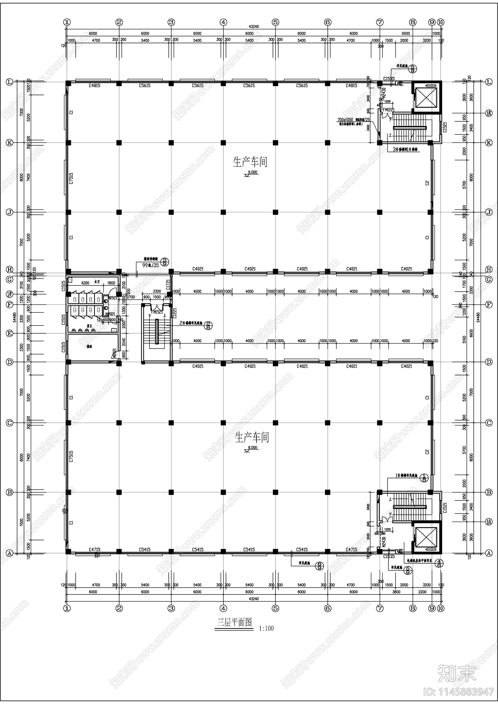 框架结构生产车间建筑cad施工图下载【ID:1145883947】