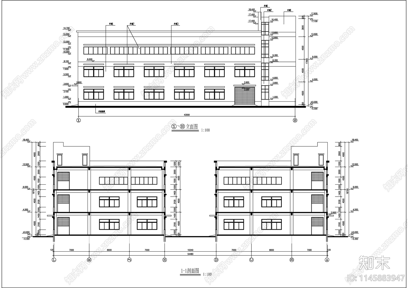 框架结构生产车间建筑cad施工图下载【ID:1145883947】