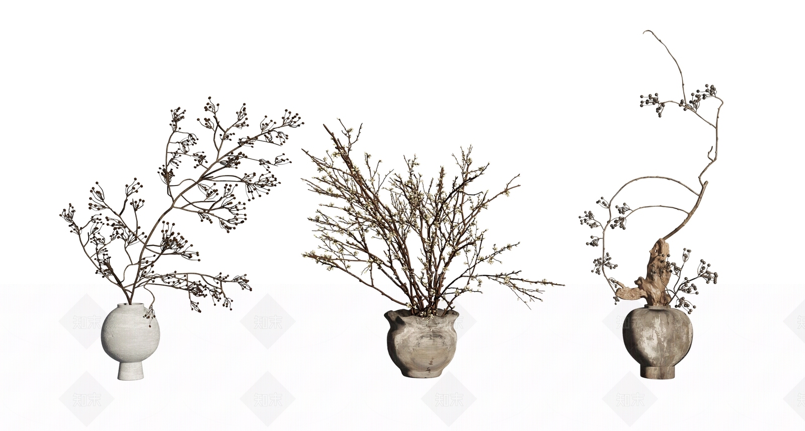 侘寂风干枝花瓶花艺SU模型下载【ID:1145884557】