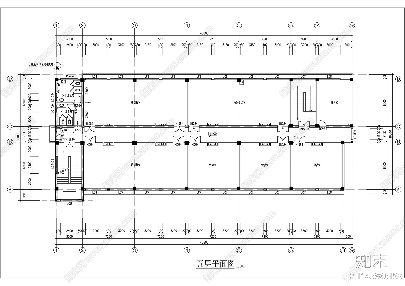 公寓生活楼建筑cad施工图下载【ID:1145886152】