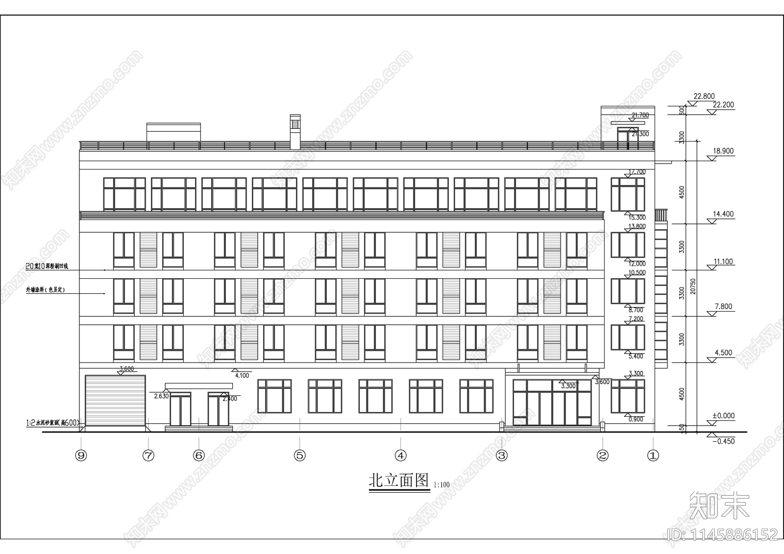 公寓生活楼建筑cad施工图下载【ID:1145886152】