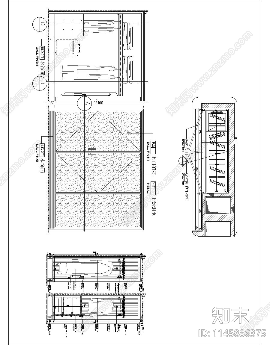 酒店衣柜cad施工图下载【ID:1145886375】