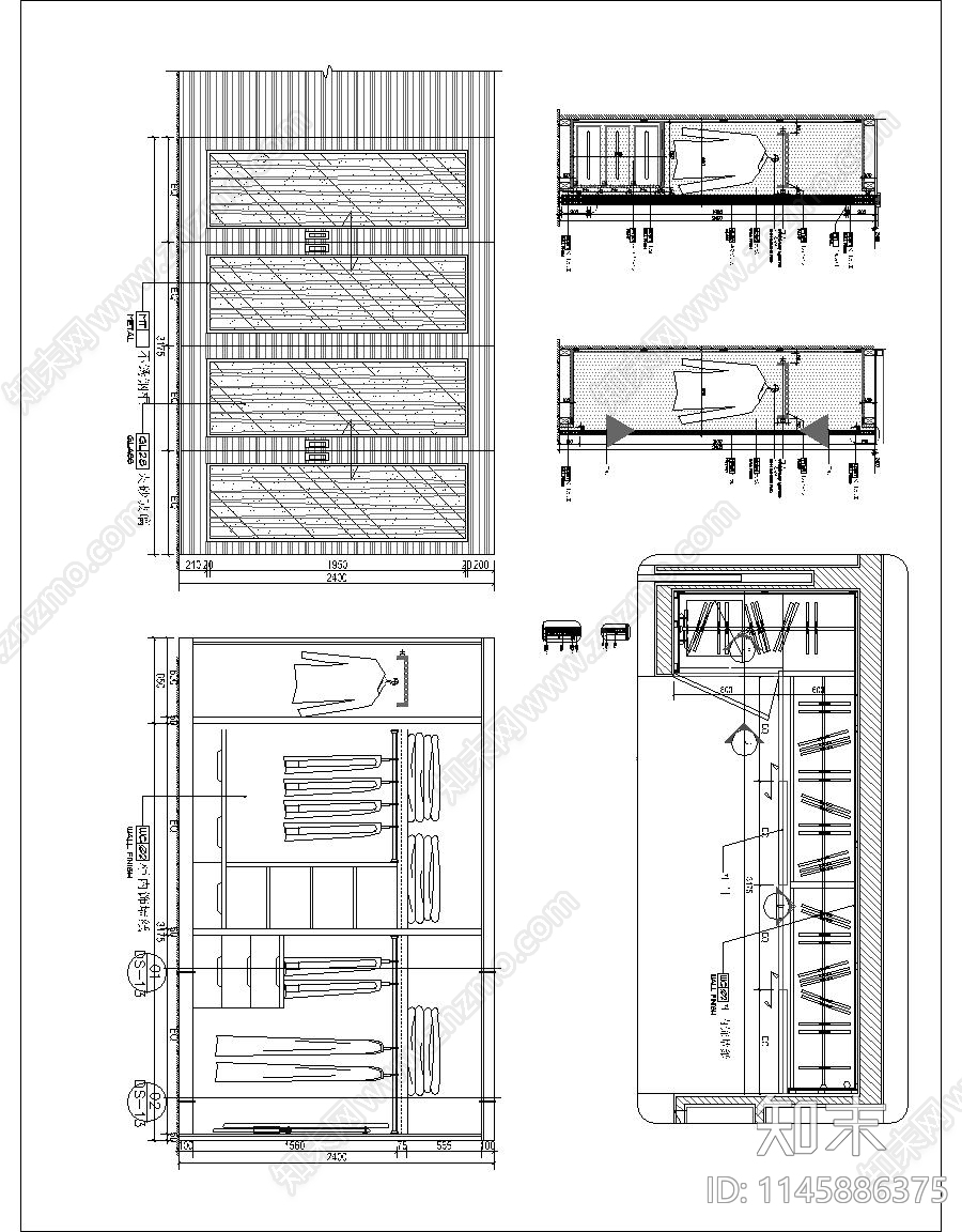 酒店衣柜cad施工图下载【ID:1145886375】