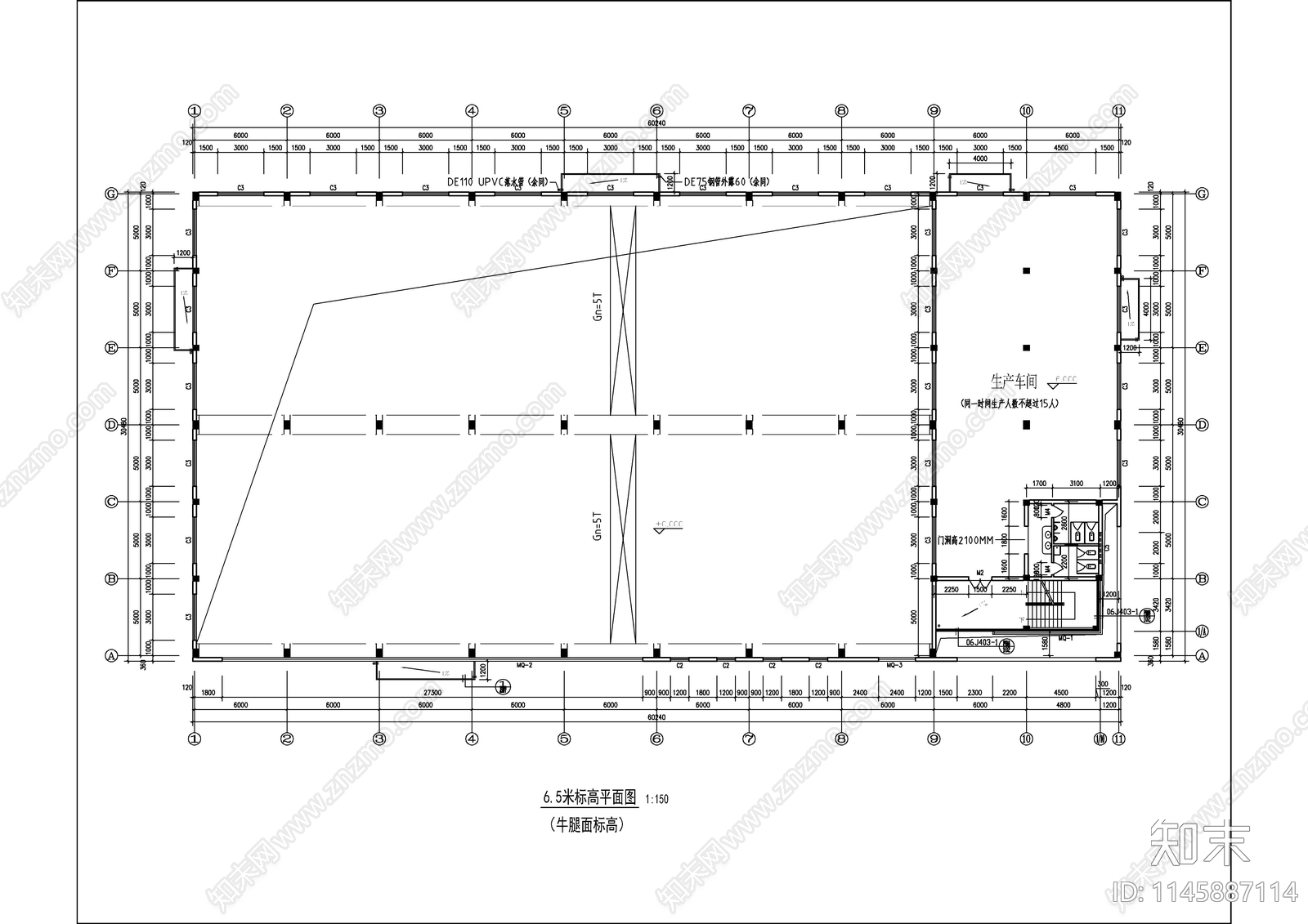 框架结构生产车间建筑cad施工图下载【ID:1145887114】