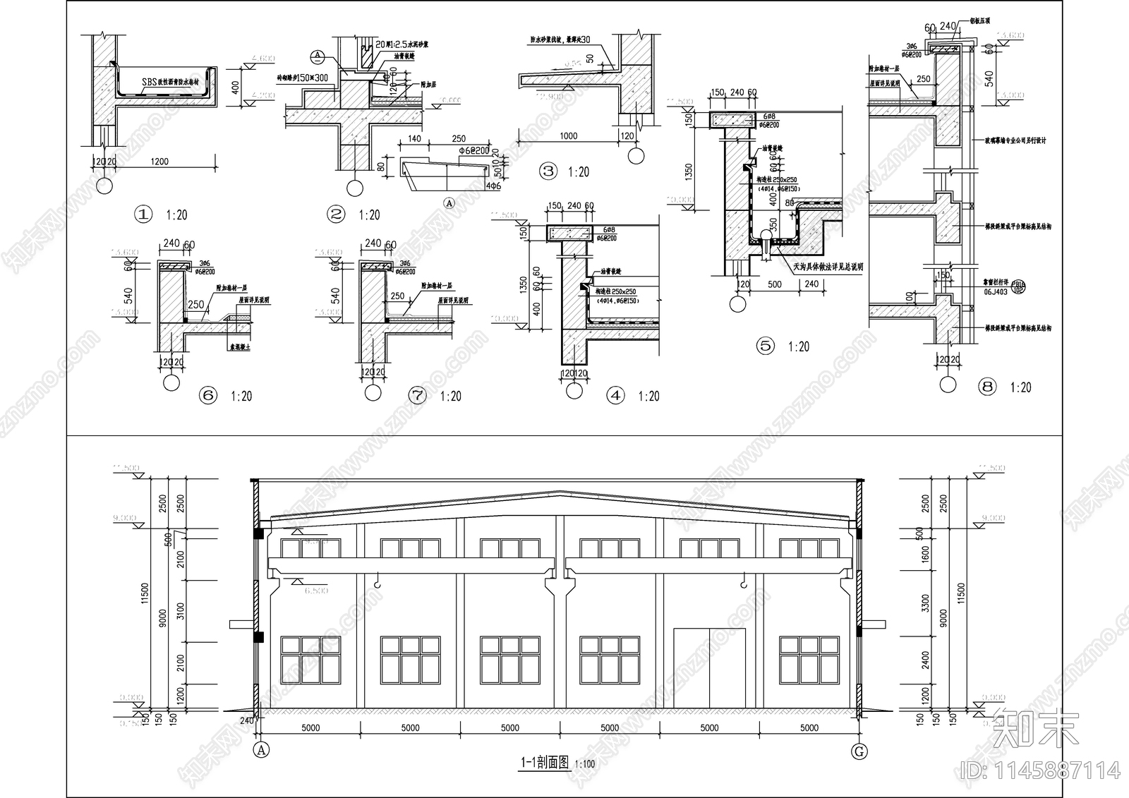 框架结构生产车间建筑cad施工图下载【ID:1145887114】