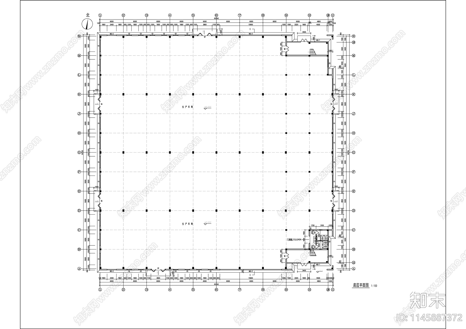 生产车间建筑cad施工图下载【ID:1145887372】