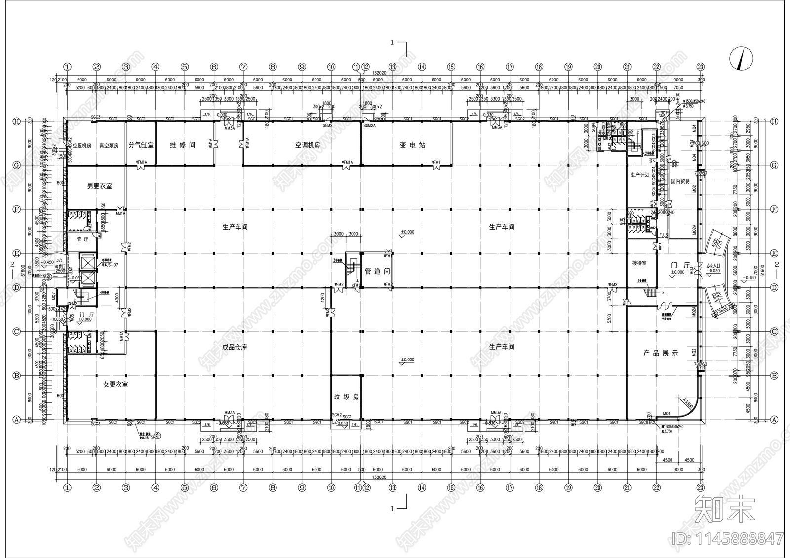 制衣厂车间建筑图cad施工图下载【ID:1145888847】