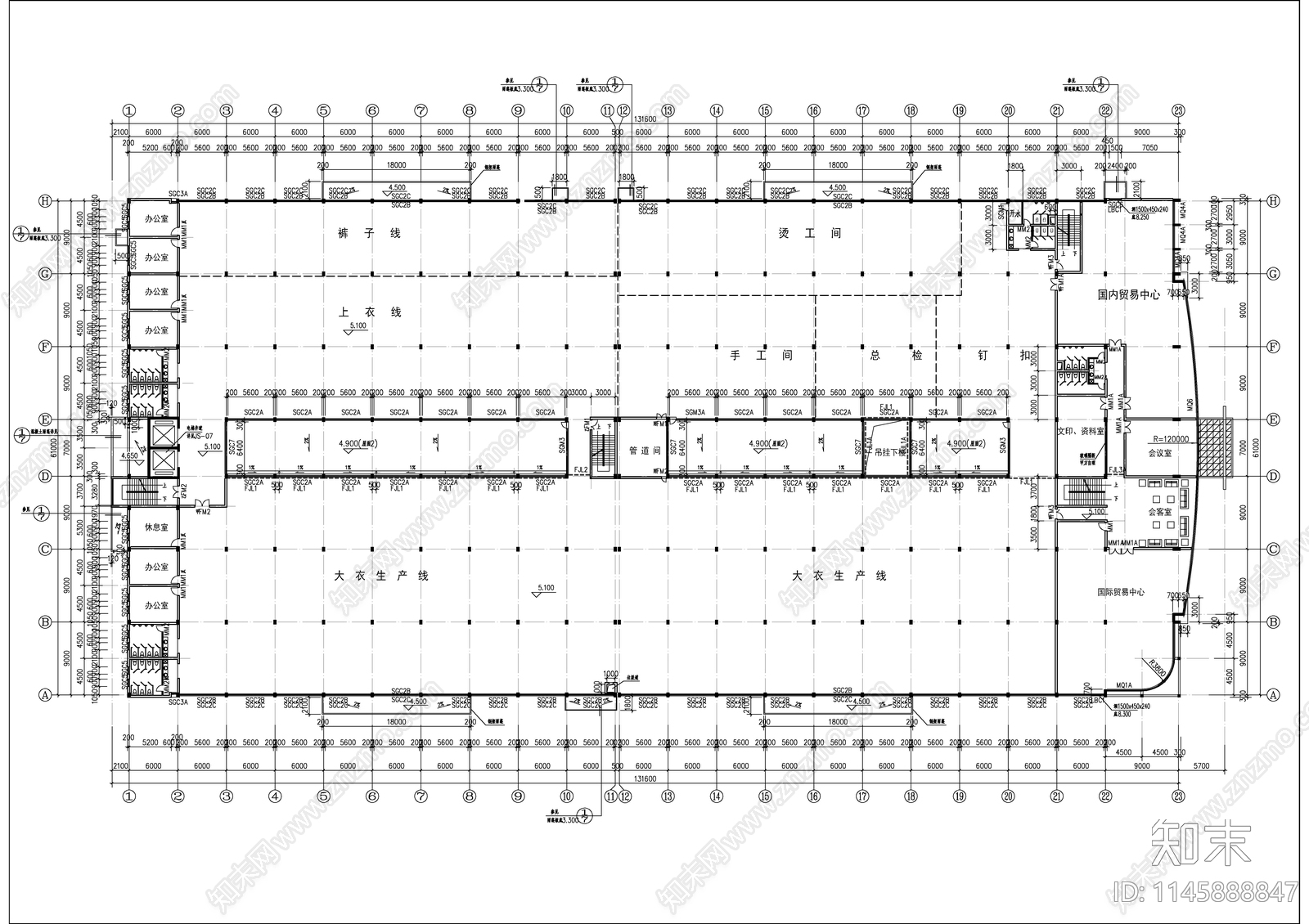 制衣厂车间建筑图cad施工图下载【ID:1145888847】