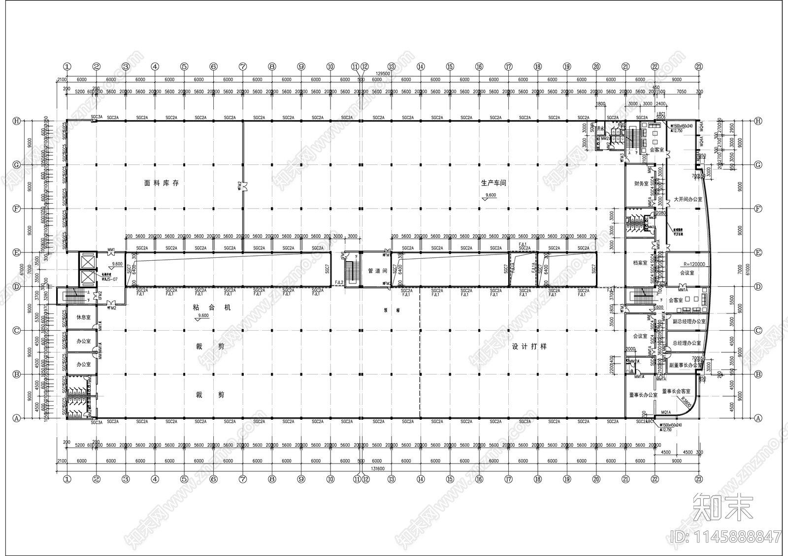 制衣厂车间建筑图cad施工图下载【ID:1145888847】