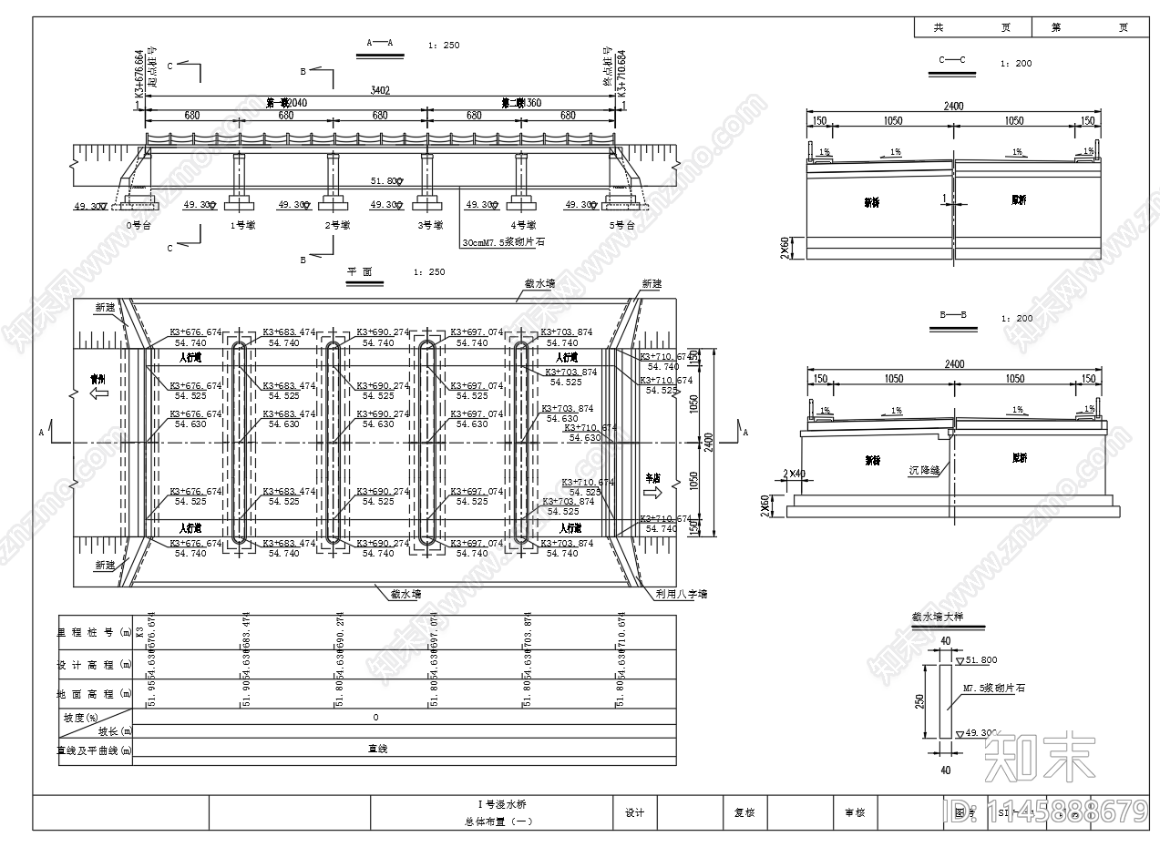 公路漫水桥设计图cad施工图下载【ID:1145888679】