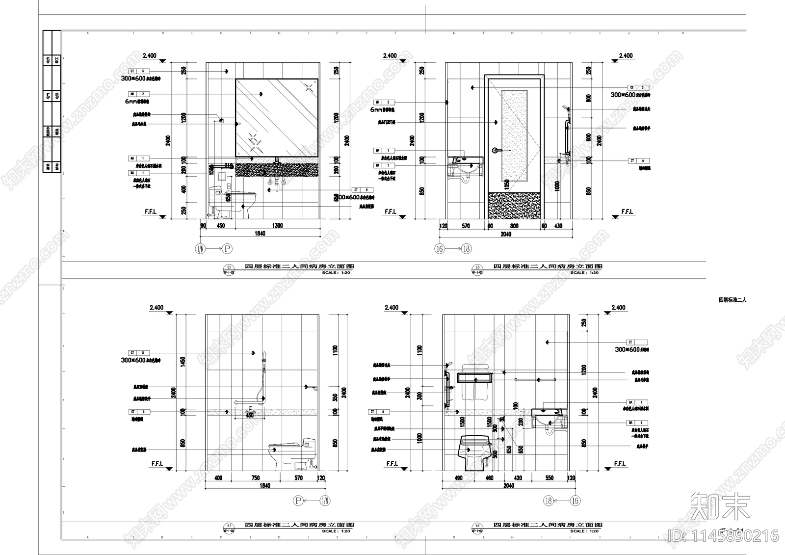 医院两人间病房室内施工图cad施工图下载【ID:1145890216】