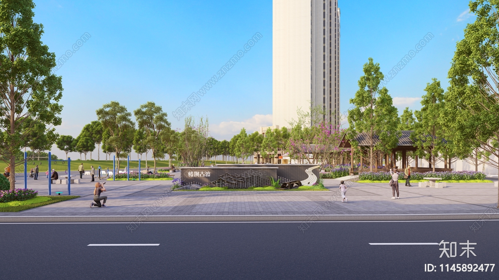 新中式城市文化广场SU模型下载【ID:1145892477】