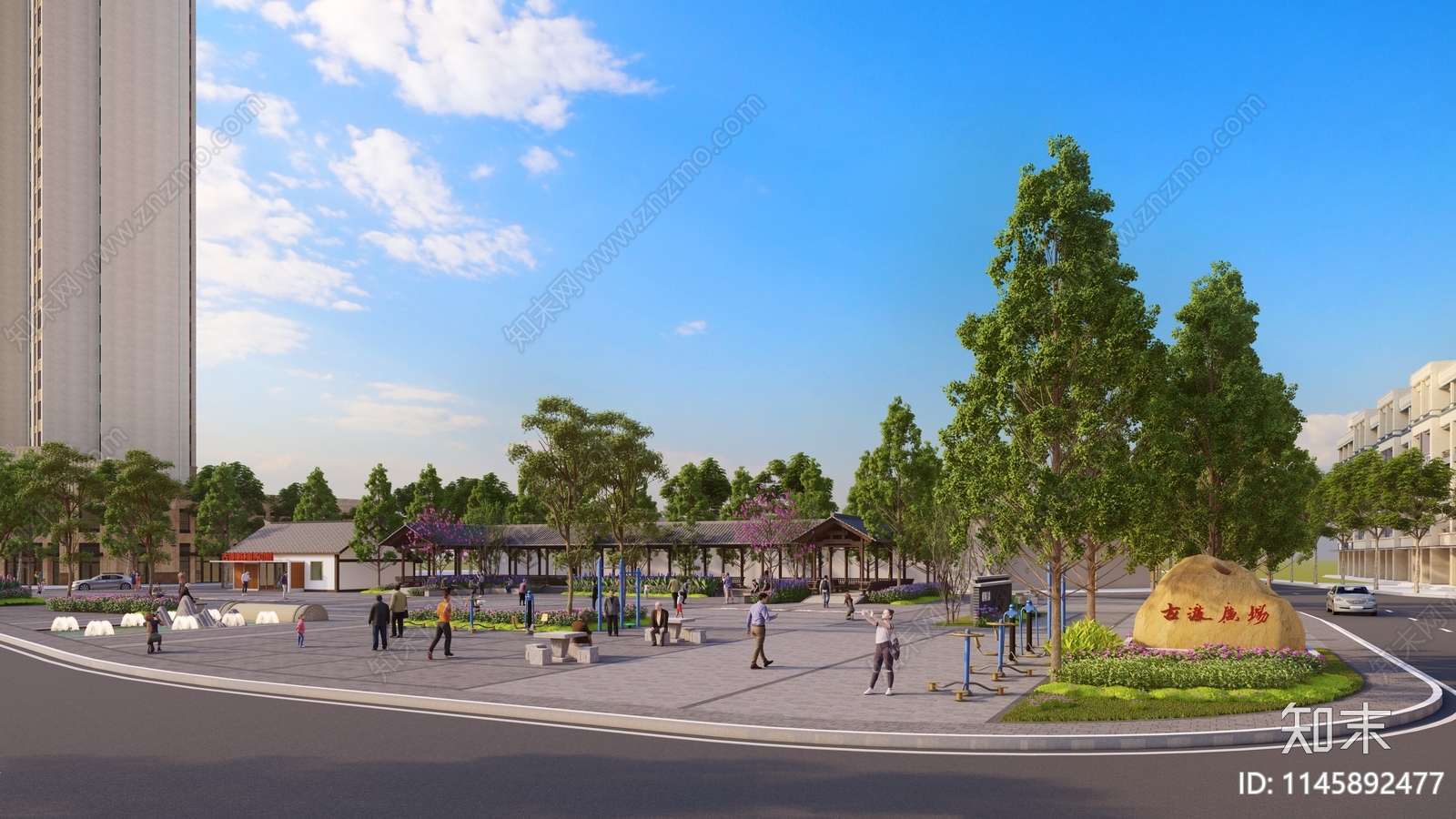 新中式城市文化广场SU模型下载【ID:1145892477】