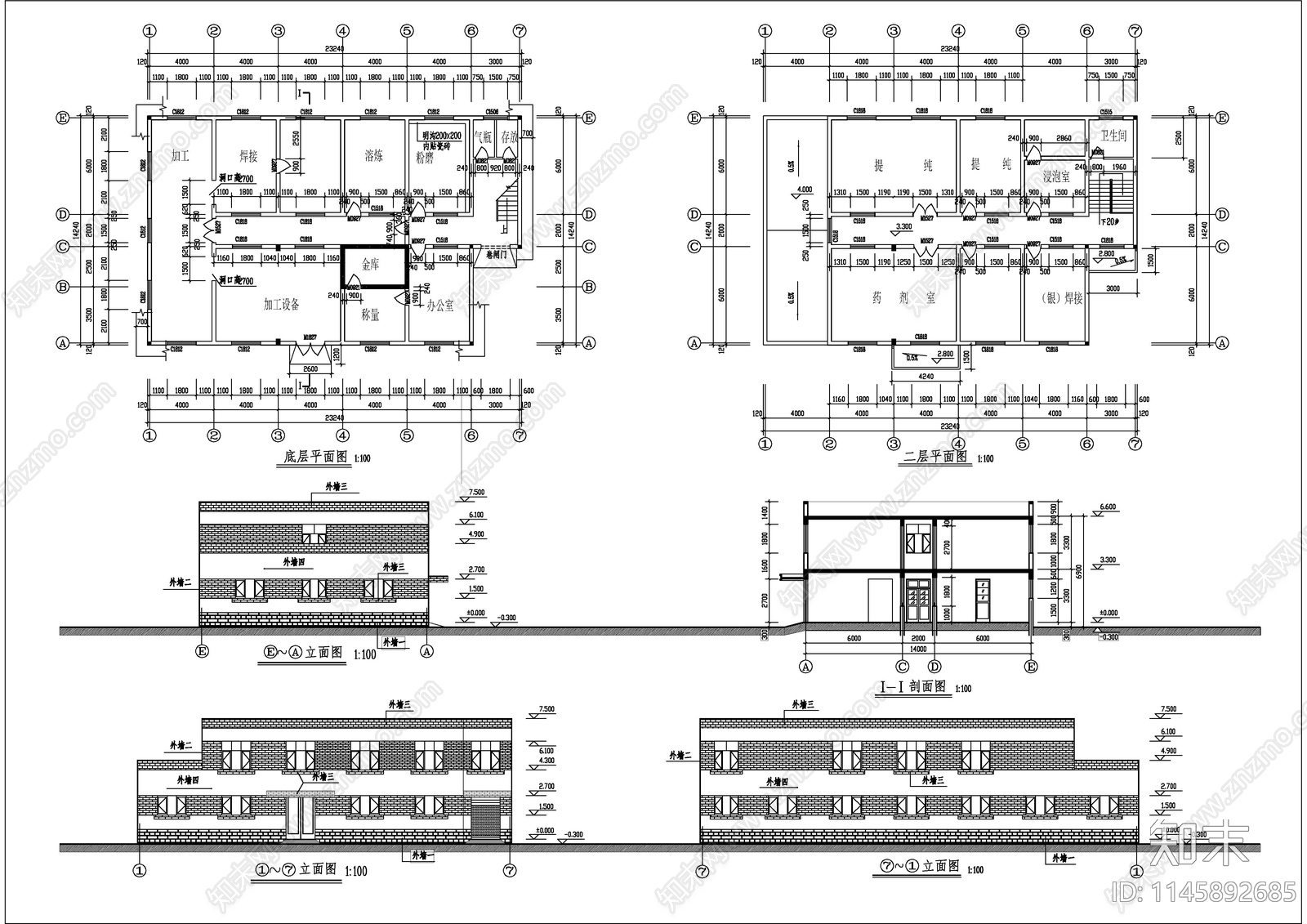 黄金铂金车间建筑cad施工图下载【ID:1145892685】