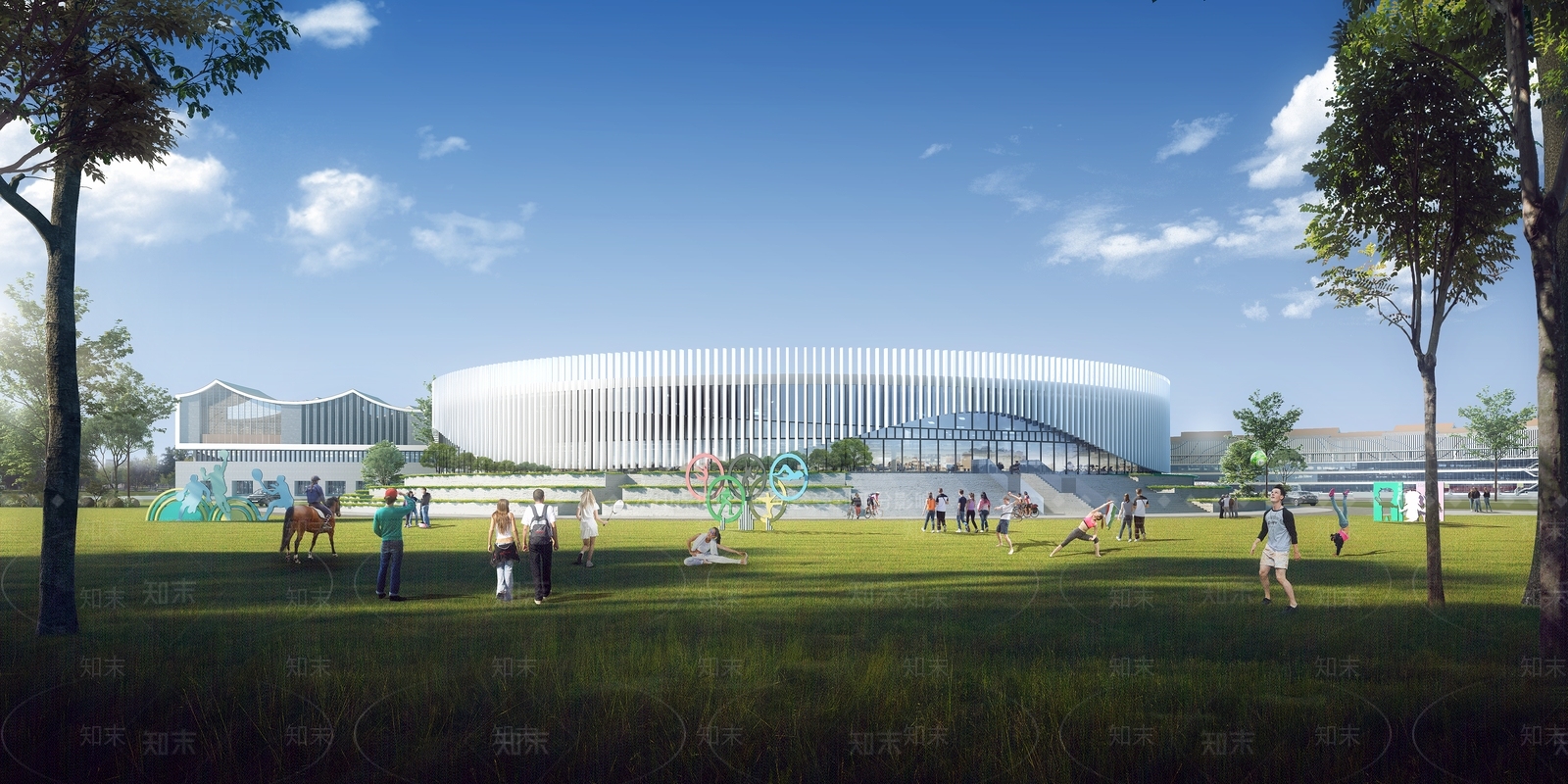 现代圆形体育建筑SU模型下载【ID:1145978494】