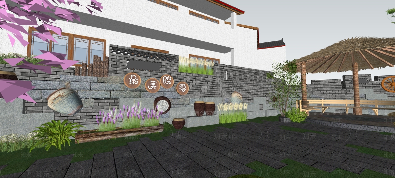 新中式乡村庭院SU模型下载【ID:1145896586】