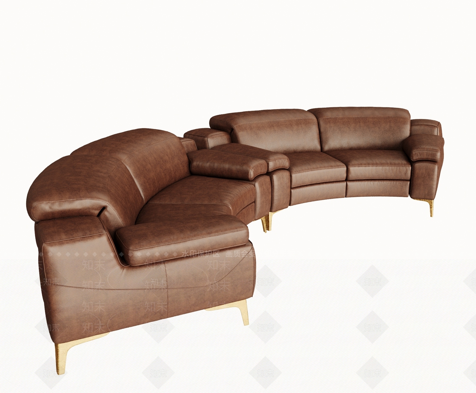 现代棕色皮革真皮多人沙发3D模型下载【ID:1145899726】
