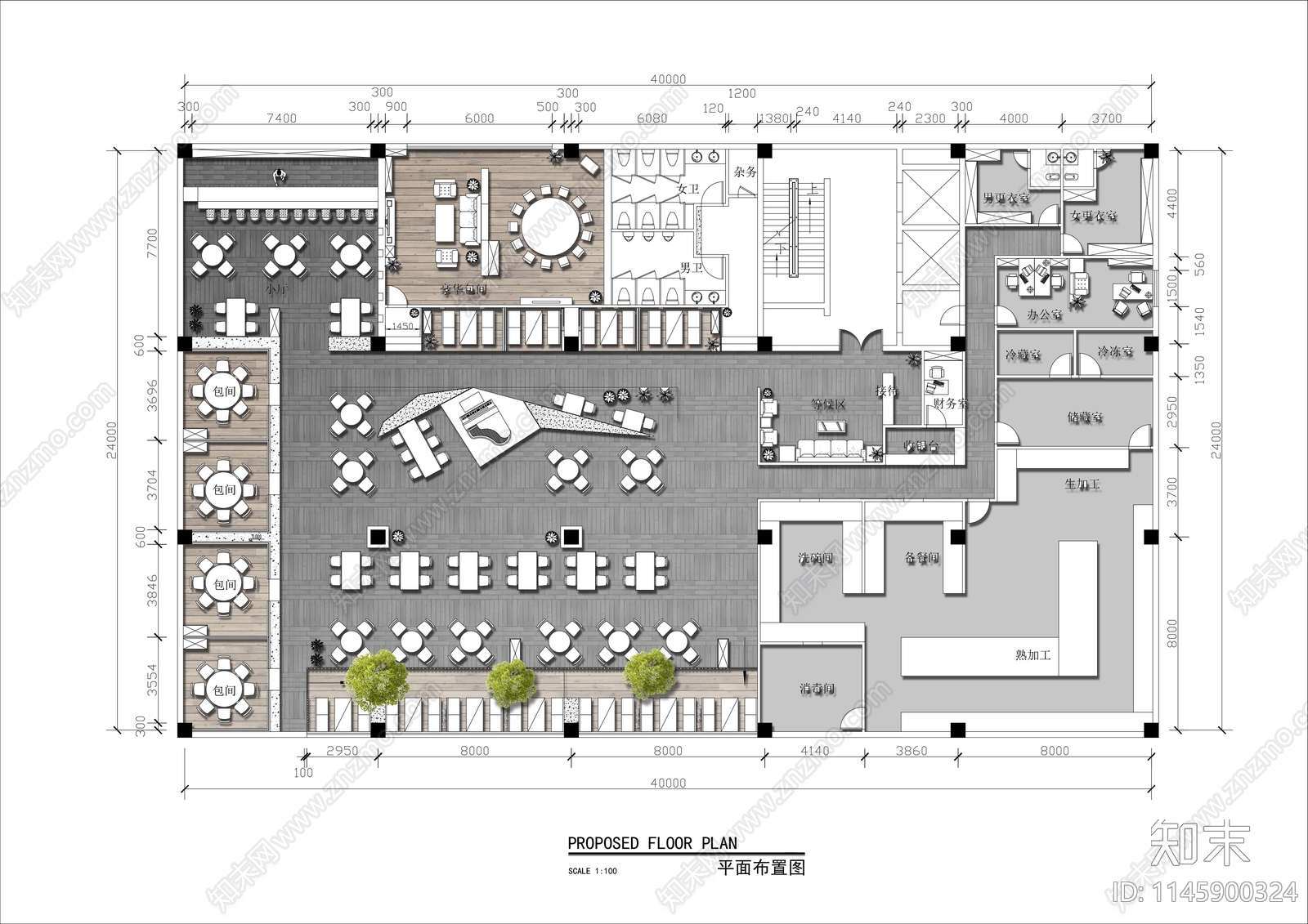 音乐餐厅平面布局施工图下载【ID:1145900324】