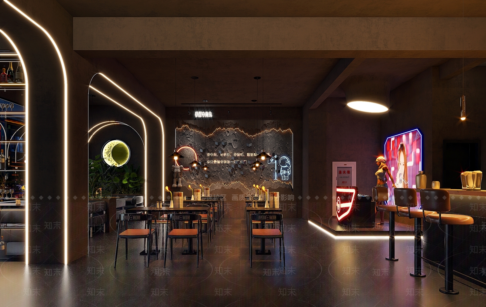 工业风音乐餐厅3D模型下载【ID:1145903421】