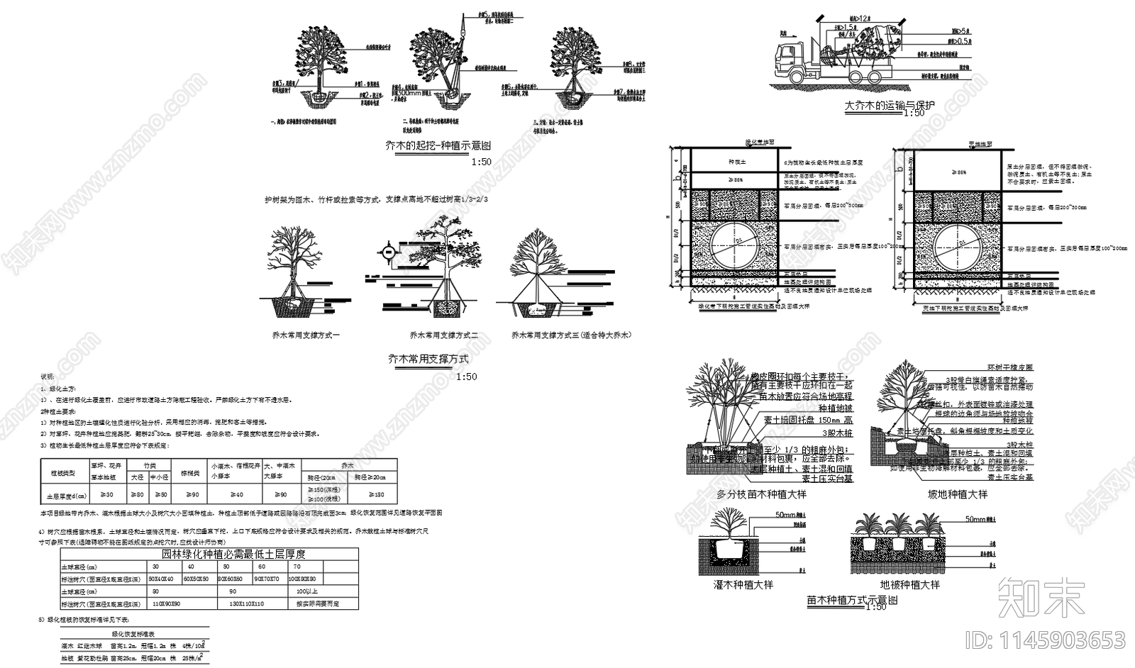 乔木起挖种植支撑方式大树支撑系统图cad施工图下载【ID:1145903653】