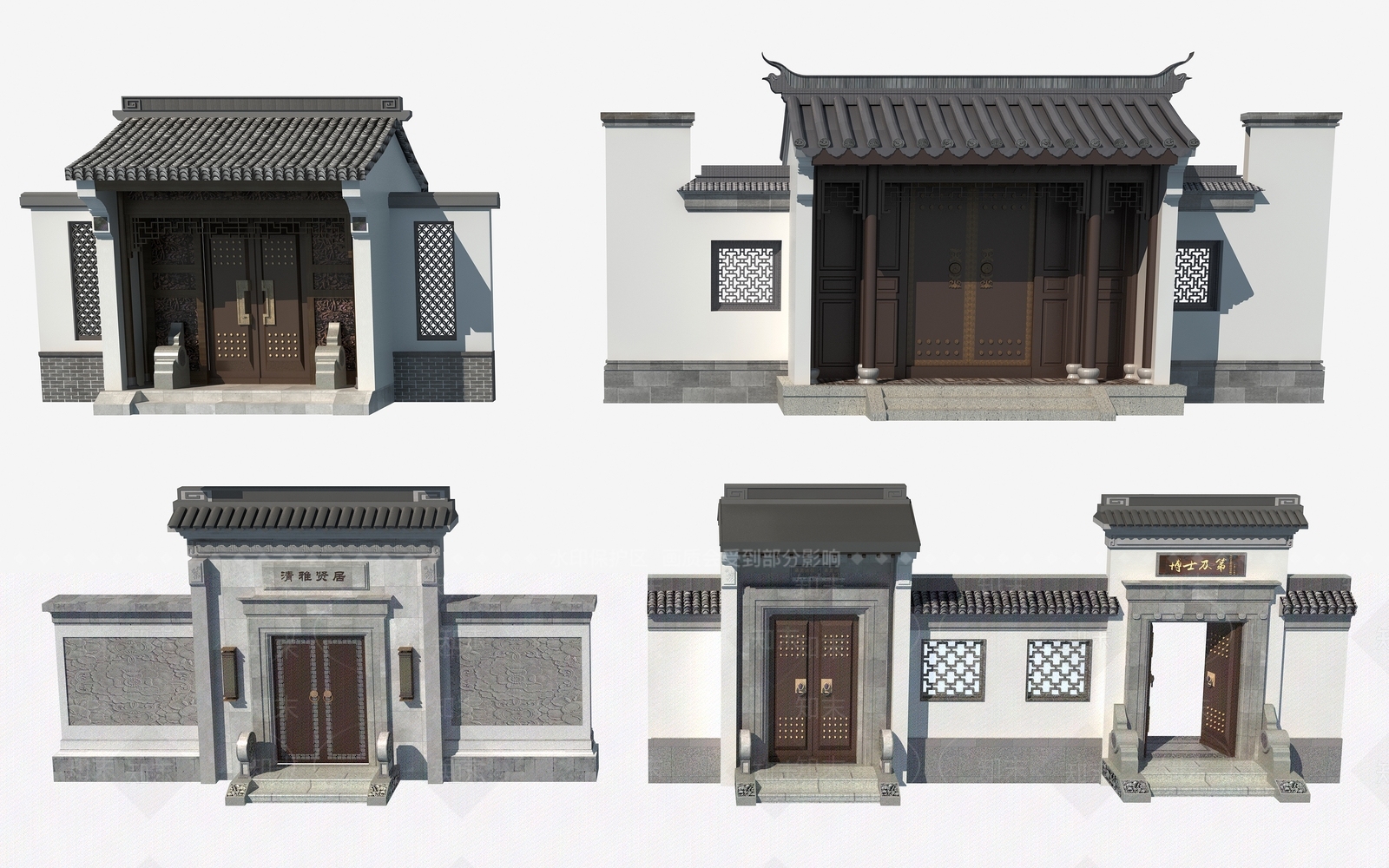 中式别墅庭院门3D模型下载【ID:1145905045】