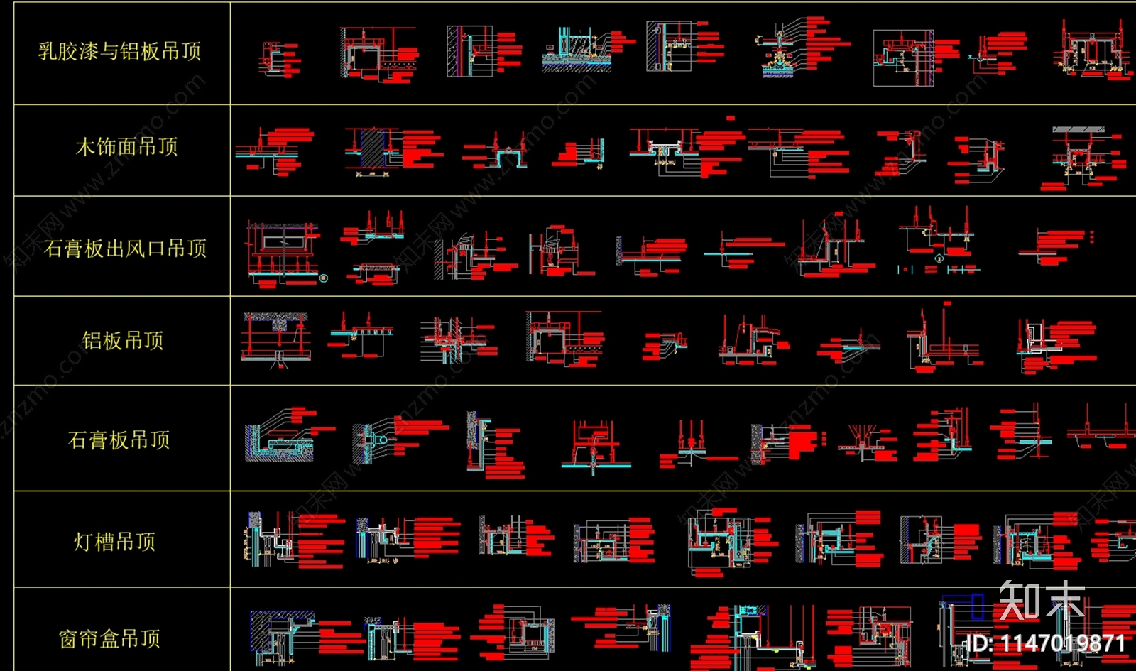 超全天花吊顶节点cad施工图下载【ID:1147019871】