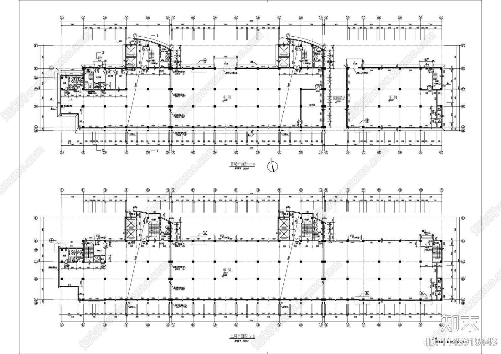 框架结构生产车间厂房建筑cad施工图下载【ID:1145918443】