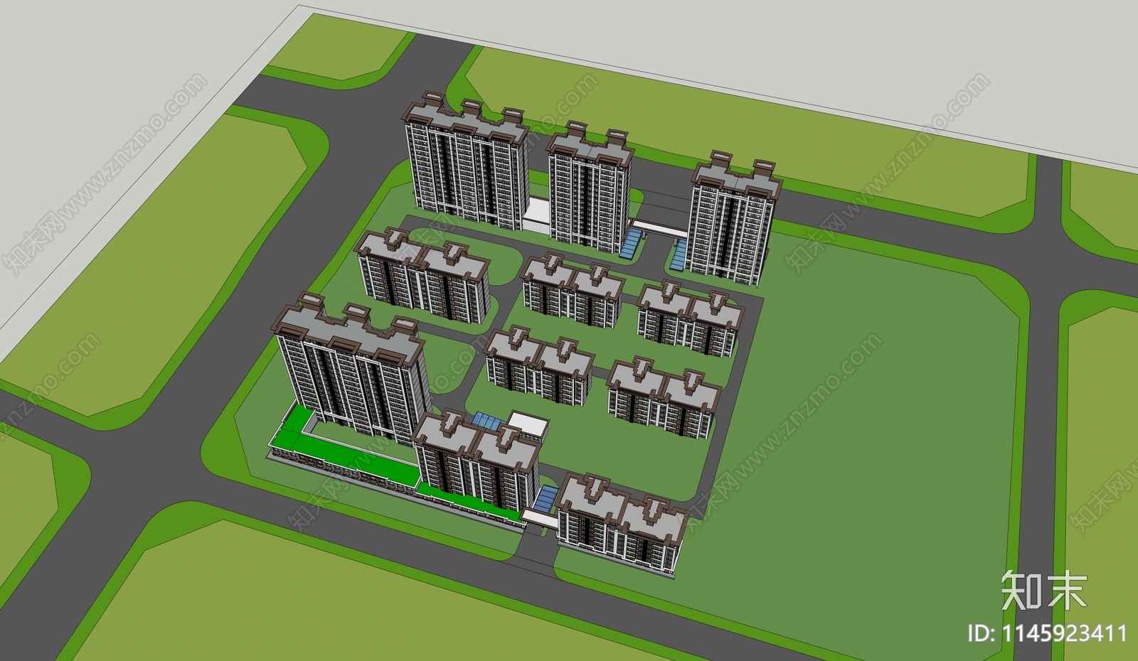 现代小区建筑SU模型下载【ID:1145923411】