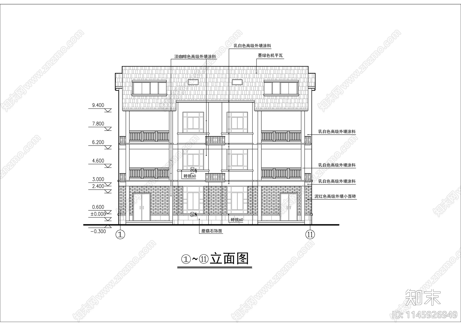 三层住宅双拼自建房建筑施工图下载【ID:1145926949】