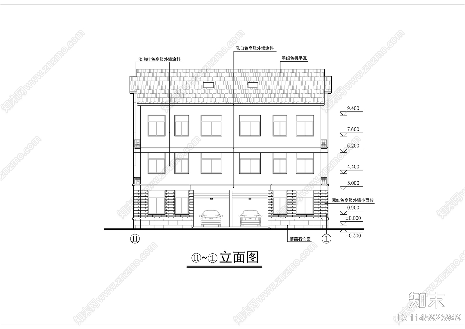 三层住宅双拼自建房建筑施工图下载【ID:1145926949】