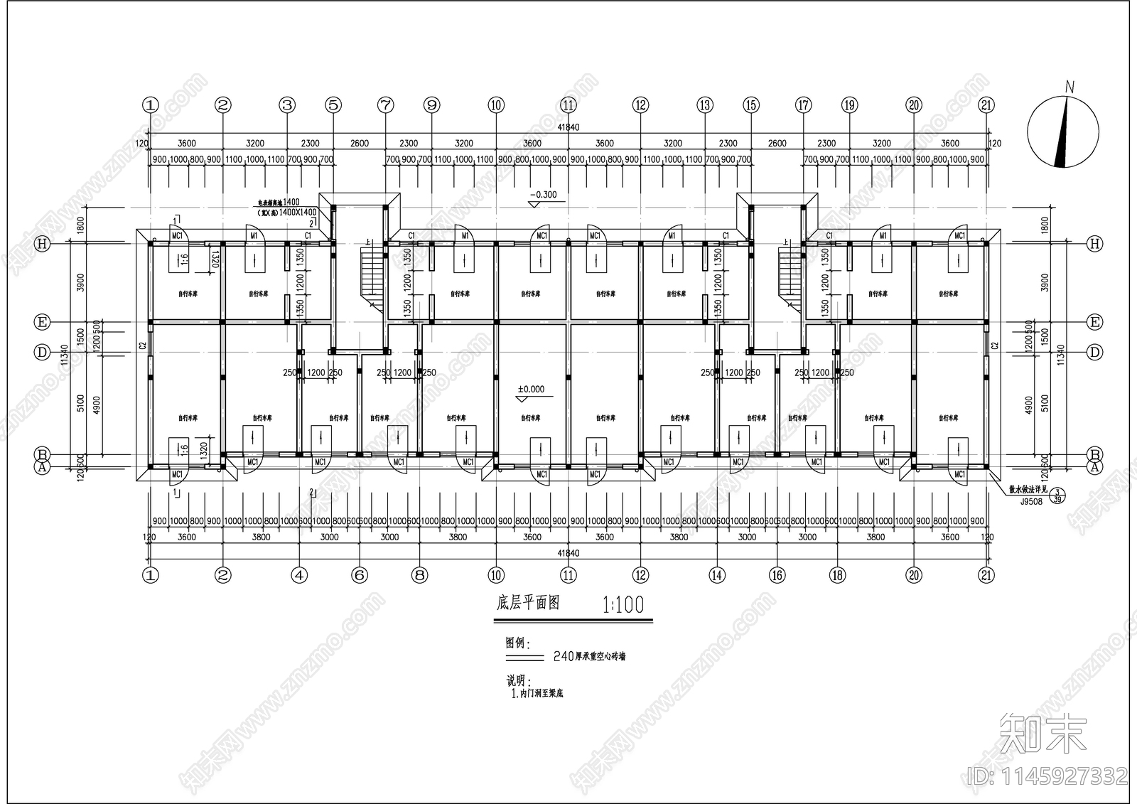 多层住宅建筑cad施工图下载【ID:1145927332】