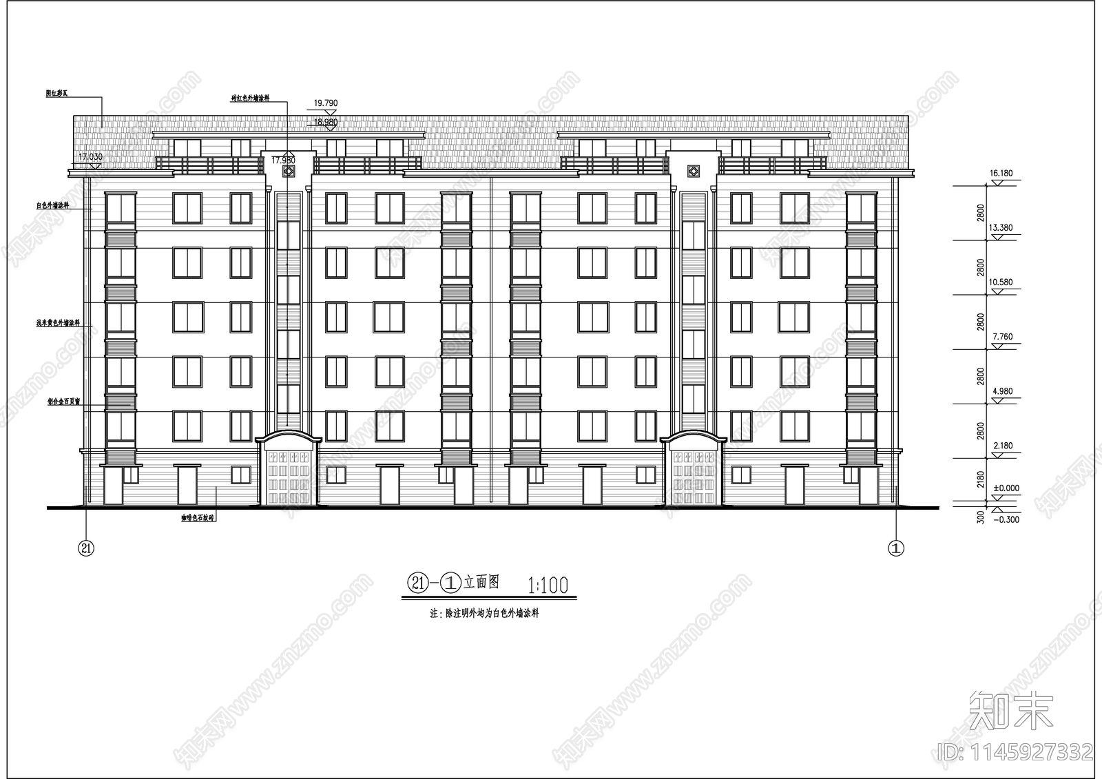 多层住宅建筑cad施工图下载【ID:1145927332】
