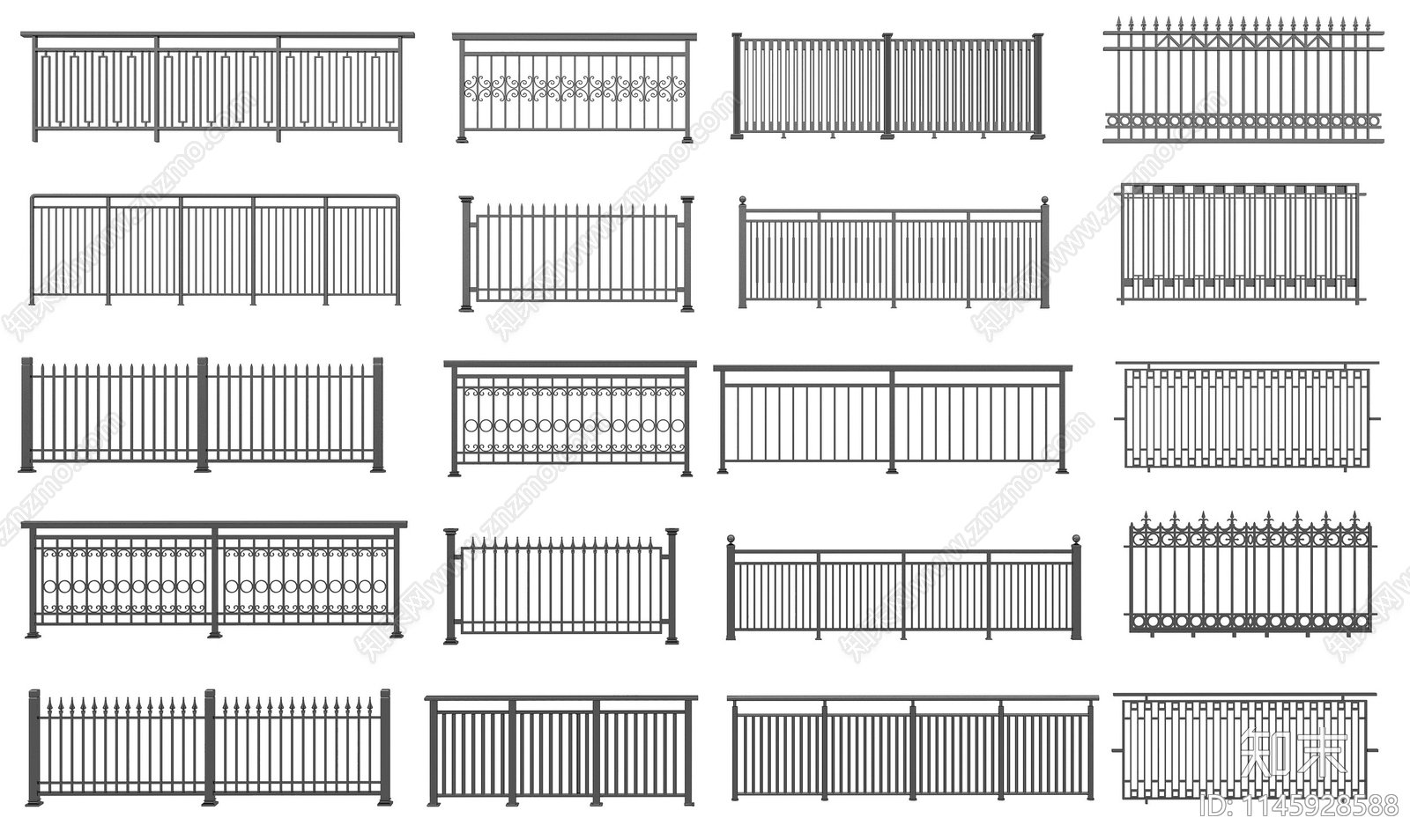 现代铁艺栏杆3D模型下载【ID:1145928588】
