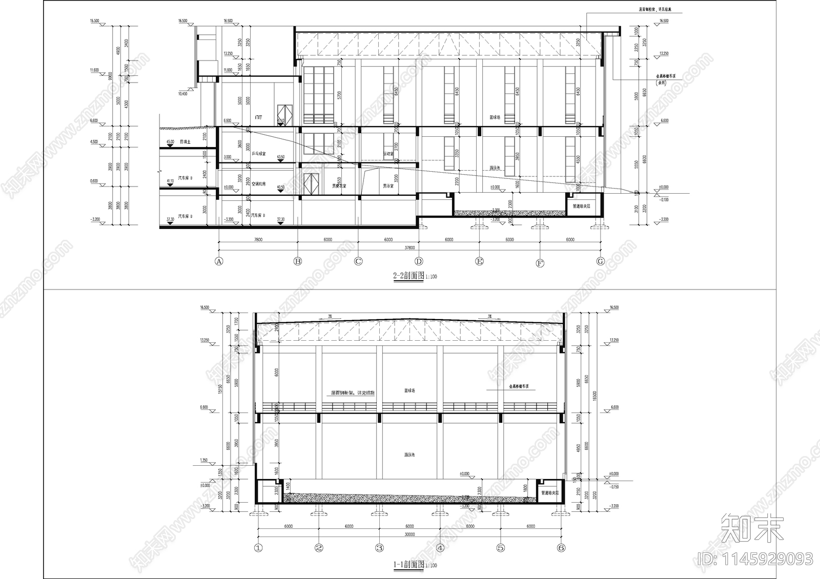 现代多层体育馆建筑cad施工图下载【ID:1145929093】
