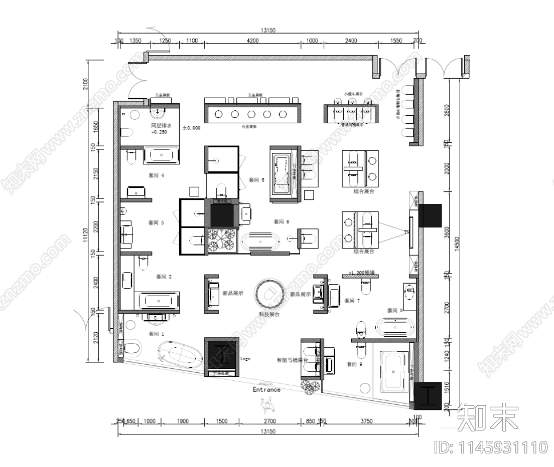 AXENT卫浴展厅cad施工图下载【ID:1145931110】