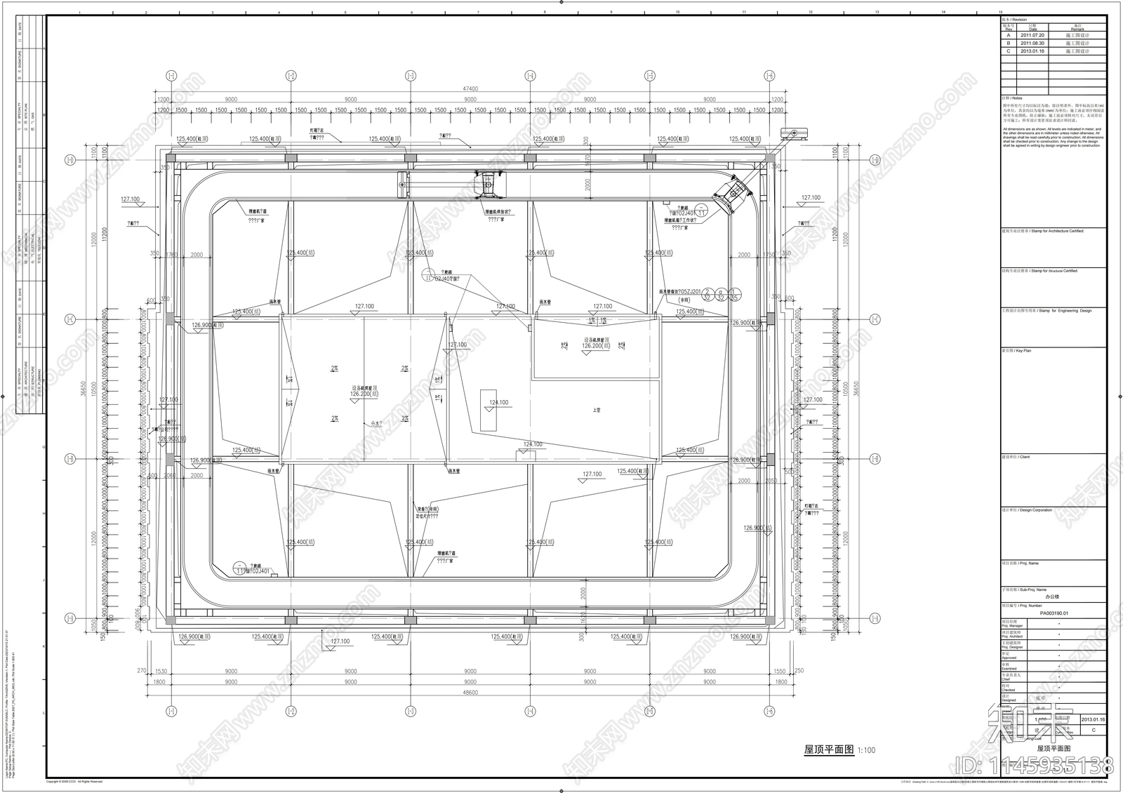 幸福里写字楼建筑cad施工图下载【ID:1145935138】