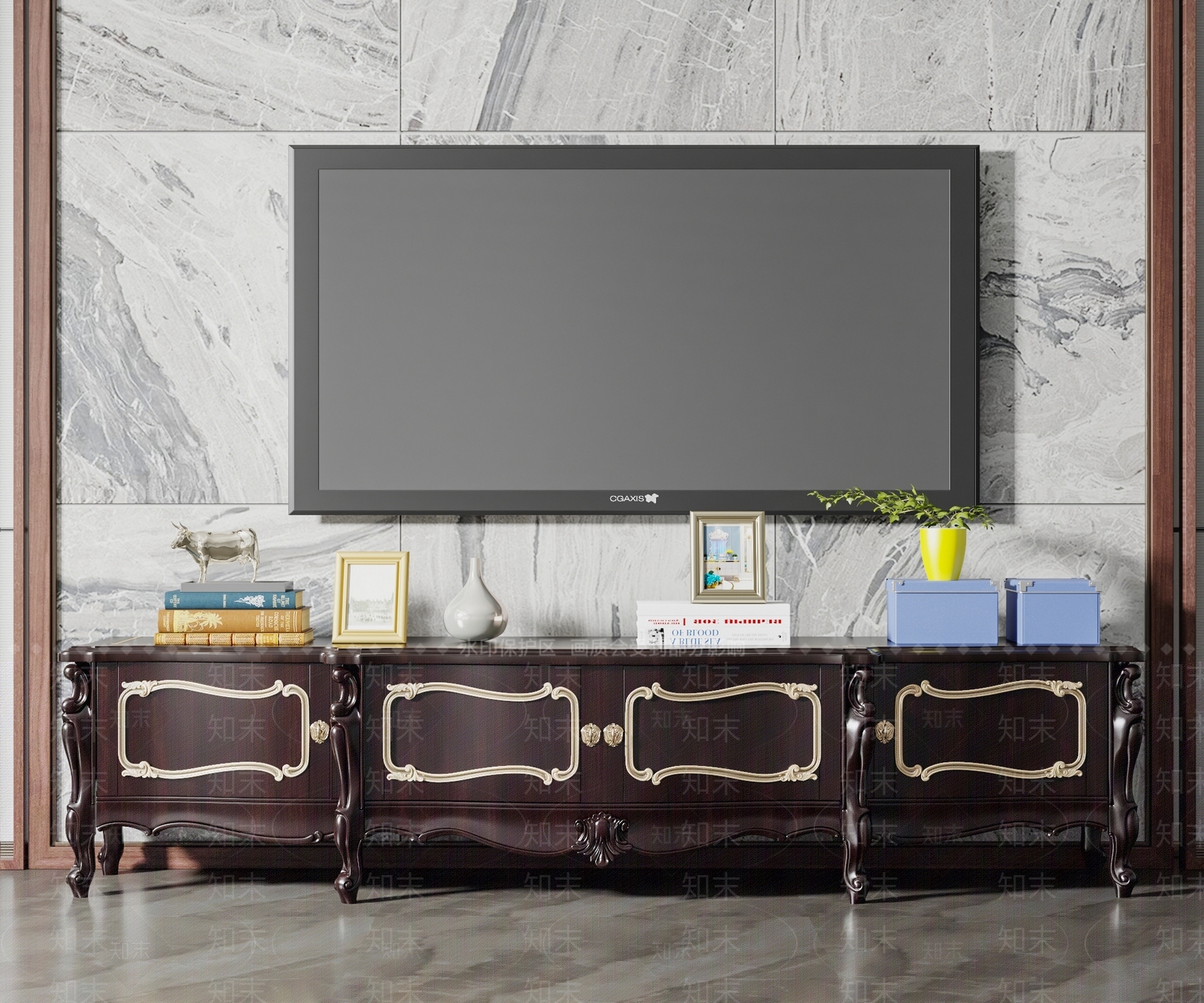 欧式雕花电视柜SU模型下载【ID:1145942344】